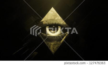 Abstract symbol composed of a triangle and an eye, a traditional mystical symbol of conspiracy and the unknown. 127476363