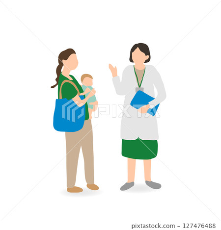 Illustration of a public health nurse and a mother talking (infant health check) 127476488