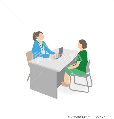 育兒諮詢中心（公共支持）一位母親和一位工作人員接受採訪的插圖 127476492
