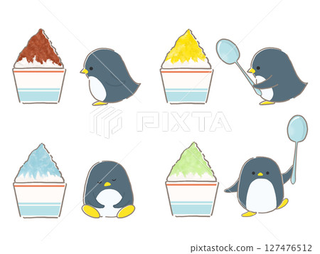 刨冰和企鵝的插圖 127476512