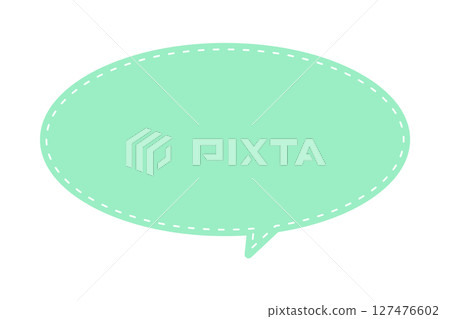 Simple horizontal green speech bubble - oval frame with stitching decoration and decorative elements 127476602