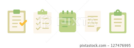 清單和文件平面圖標集、柔和色彩的備忘錄和註釋材料 127476995