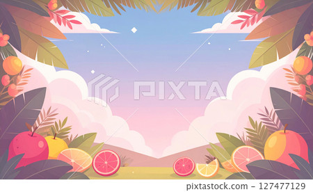 Harvest autumn scenery, background material of fruits and leaves 127477129