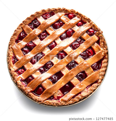 Delicious cherry pie. White background. 127477485