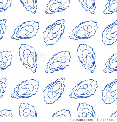 A Beautiful and Seamless Pattern Featuring Blue Oysters Set Against a Crisp White Background 127477550