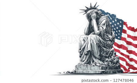 A powerful vector illustration of the Statue of Liberty depicted in a moment of sorrow and despair. Generative AI A powerful vector illustration of the Statue of Liberty depicted in a moment of sorrow and despair. Generative AI 127478046