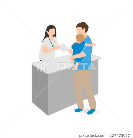 父親和孩子與接待員（支援中心）交談的插圖 127478057