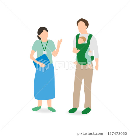 父親和工作人員談論育兒(家庭支持)的插圖 父親和工作人員談論育兒(家庭支持)的插圖 127478060