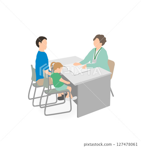 Illustration of a father and child meeting with a counselor (public support) Illustration of a father and child meeting with a counselor (public support) 127478061