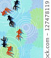 Summer material: Japanese-style floral background and goldfish 127478119