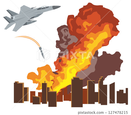一架戰鬥機向城市投擲炸彈的插圖 127478215