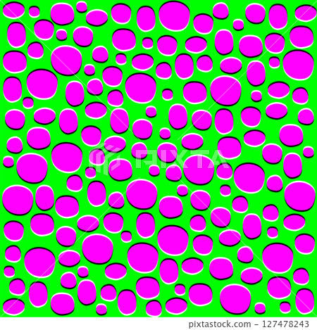 Moving dots, peripheral drift illusion. Motion illusion, in which round shapes in the form of bubbles, drops, or pebbles appear to move up and down. Contrasting colors create the illusion of motion. 127478243