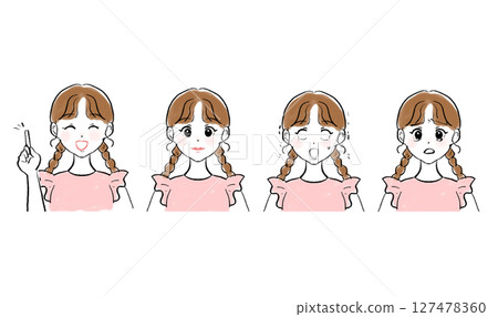 一群情緒女孩的面部表情（喜悅、憤怒、悲傷、意識）/手繪風格插圖 127478360