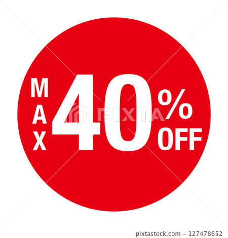 圓形向量插圖,帶有文字“MAX 40% OFF”紅色、白色文字、透明背景 圓形向量插圖,帶有文字“MAX 40% OFF”紅色、白色文字、透明背景 127478652