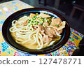 Close-up of delicious Miyako soba noodles served at a traditional restaurant in Miyakojima 127478771