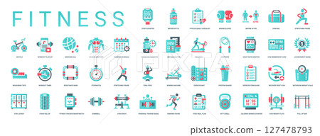 fitness health related activities set flat design icons, pilates dance aerobics fitness health related activities set flat design icons, pilates dance aerobics 127478793