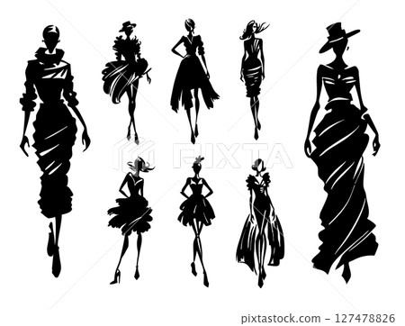 fashion models silhouettes, catwalk glamour sophistication luxury fashion models silhouettes, catwalk glamour sophistication luxury 127478826