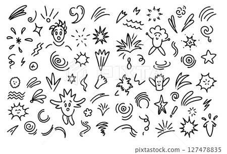 set hand drawn doodle emphasis expression signs movement elements, playful energetic dynamic fun set hand drawn doodle emphasis expression signs movement elements, playful energetic dynamic fun 127478835
