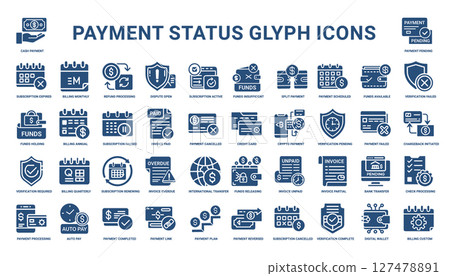 payment status set glyph icons , failed available required verification 127478891