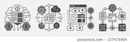 set machine learning application template design lot options for business, development function efficiency implementation 127478904
