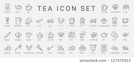 tea ceremony set outline icons, whisk spoon table mat tea ceremony set outline icons, whisk spoon table mat 127478922