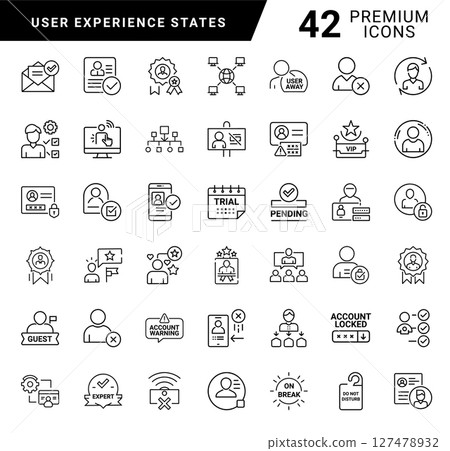user experience states set 42 thin line icons, message member logout new 127478932