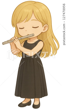 Girls blowing a flute 127478956
