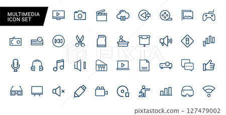 set multimedia icons for websites apps digital projects, interface button collection symbol 127479002