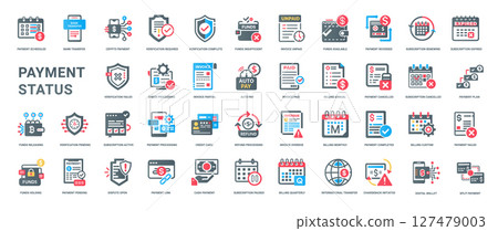 payment status flat icons set, available reversed insufficient unpaid 127479003