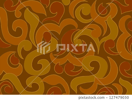 Swirl pattern with vintage brown accents and orange floral elements Swirl pattern with vintage brown accents and orange floral elements 127479030