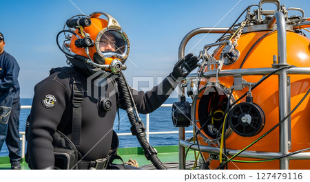 Divers preparing for diving operations 127479116