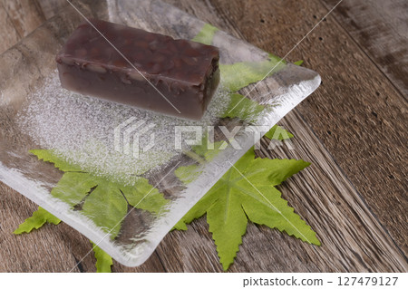 Summer Japanese sweets: cold Mizuyokan (azuki bean paste) Ao Momiji Summer Japanese sweets: cold Mizuyokan (azuki bean paste) Ao Momiji 127479127