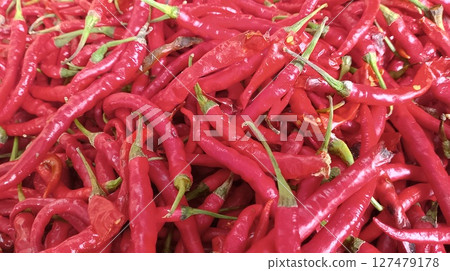 red hot chili peppers in a market red hot chili peppers in a market 127479178