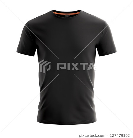 This image showcases a simple, black short-sleeved t-shirt, ideal for showcasing your designs or branding 127479302