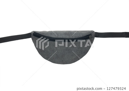 Stylish gray fanny pack with a black zipper and adjustable straps, perfect for everyday wear 127479324
