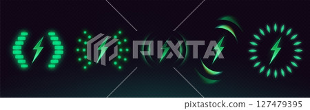 Glowing wireless charge battery icons collection 127479395