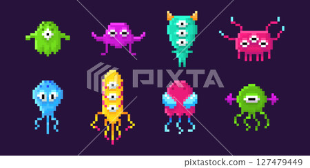 Retro space invader pixel aliens 127479449