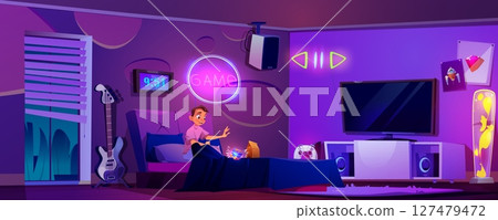 Sci-fi cube falls out of teenager boy hands 127479472