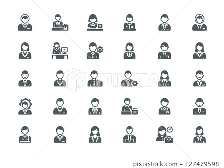 diverse employees clerks managers businesswomen businessmen office set icons 127479598