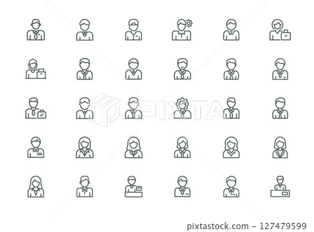 collection outline icons professional figures employees clerks managers businesswomen suggesting diverse office environment 127479599