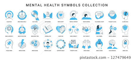 collection mental health symbols concepts practices psychological well-being, heart symbol mind hug ear care connect kit self collection mental health symbols concepts practices psychological well-being, heart symbol mind hug ear care connect kit self 127479649