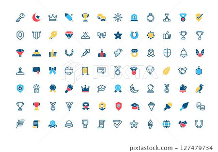 collection award recognition trophy cup badge icons flat design, Reward Honor Champion Prize collection award recognition trophy cup badge icons flat design, Reward Honor Champion Prize 127479734