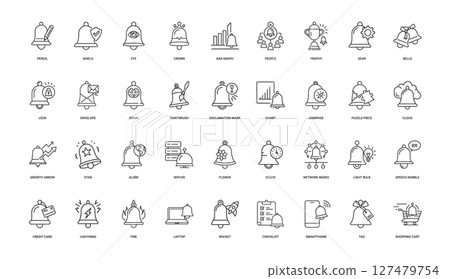 collection outlined icons bell with various symbols concepts collection outlined icons bell with various symbols concepts 127479754