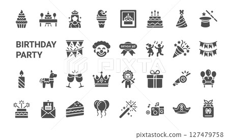 birthday party celebration collection icons elements, Confetti Candle Pinata Garland 127479758