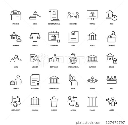 collection law justice theme line icons legal concepts entities, Document Sealed Lawyer Courthouse 127479797