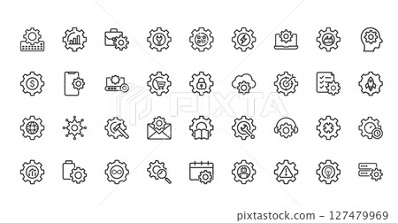 gears combined symbols processes concepts collection line icons 127479969