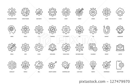 gear symbol with various design elements essential icon set gear symbol with various design elements essential icon set 127479970