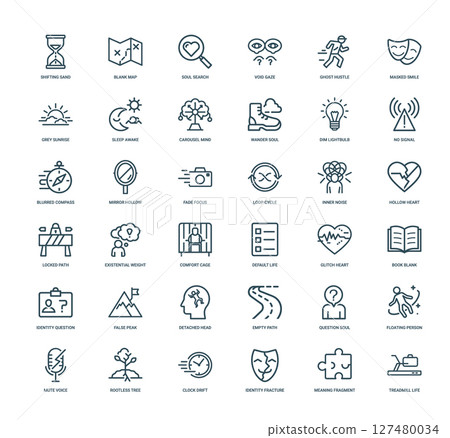 lacking purpose direction life alluding existential themes icons concepts 127480034