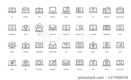 collection laptop icons concepts like communication security creativity functionality 127480039