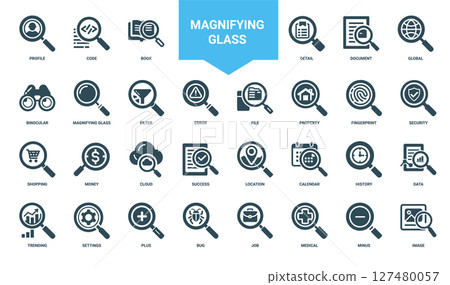magnifying glass icons collection 127480057